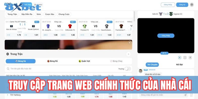 Truy cập trang web chính thức của nhà cái 8xbet
